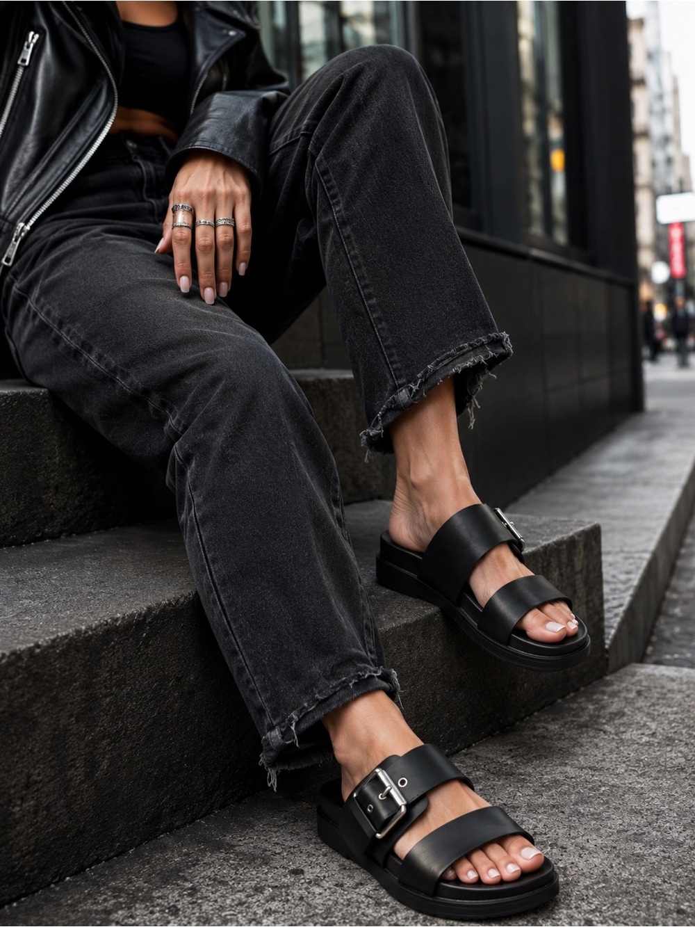 DV by Dolce Vita Women's Black Buckle Slide Low Wedge Sandals 10